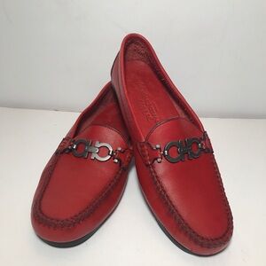 Ferragamo Sport Paprika Red Leather Gancini Bit Driving Mocs Loafers Sz 8B